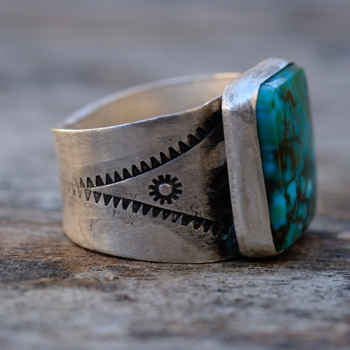 Sterling Silver Kingman Polychrome Stamped Band Ring 10