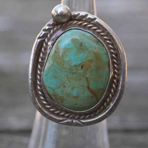 Vintage Sterling Turquoise Roper Ring 4.75