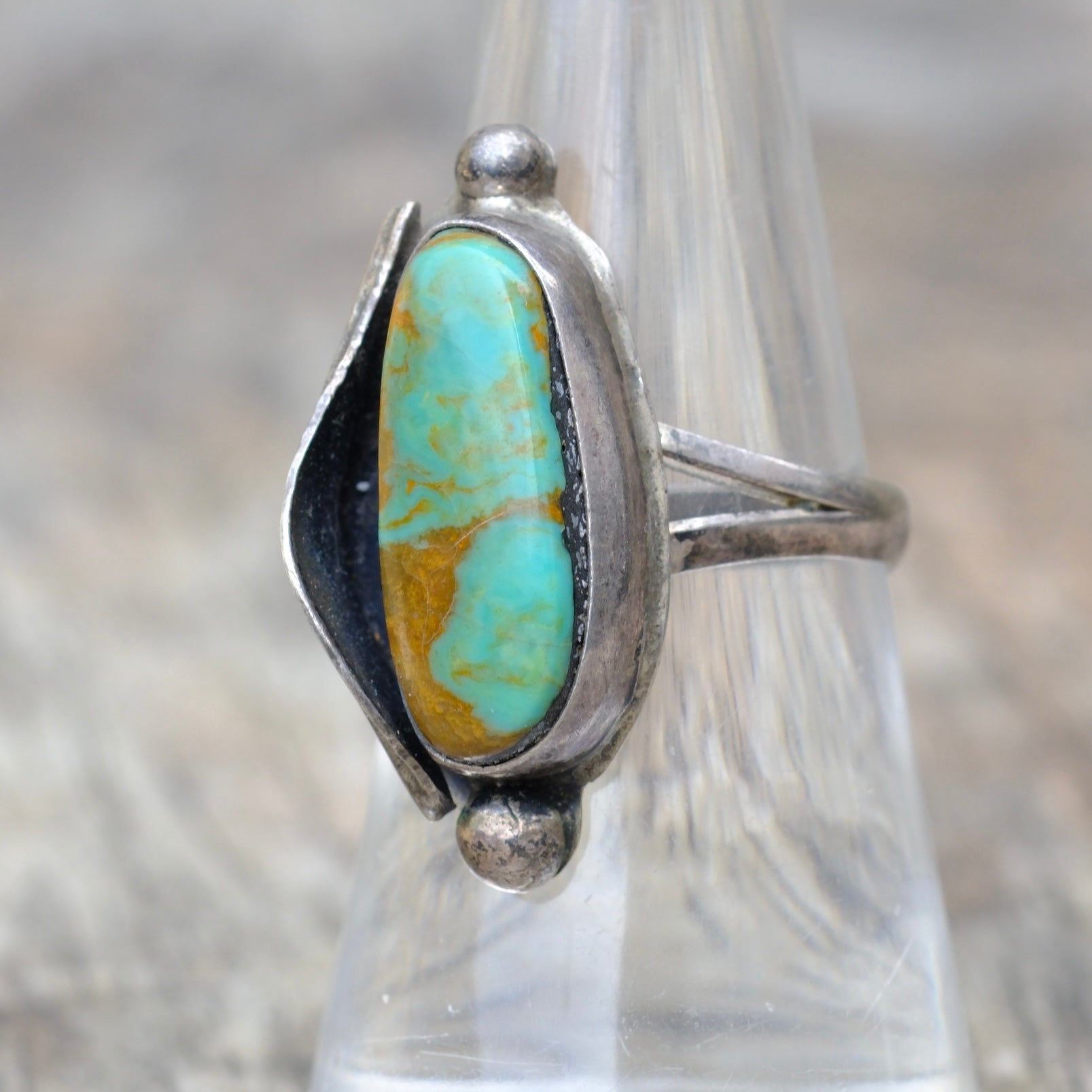 Vintage Sterling Turquoise Feather Ring 7