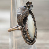 Vintage Sterling Mother Of Pearl Feather Ring 6.5