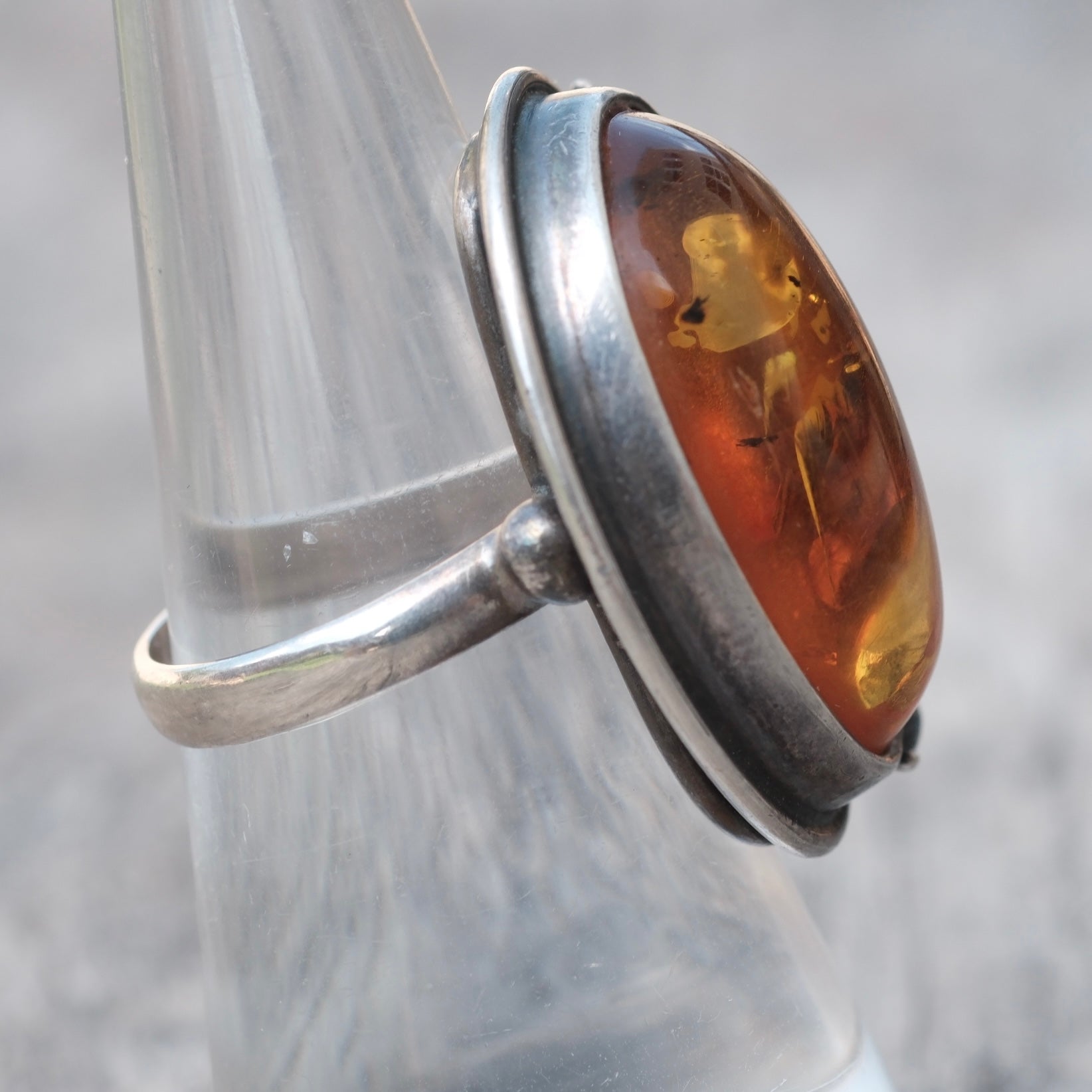 Vintage Sterling Amber Feather Ring 7