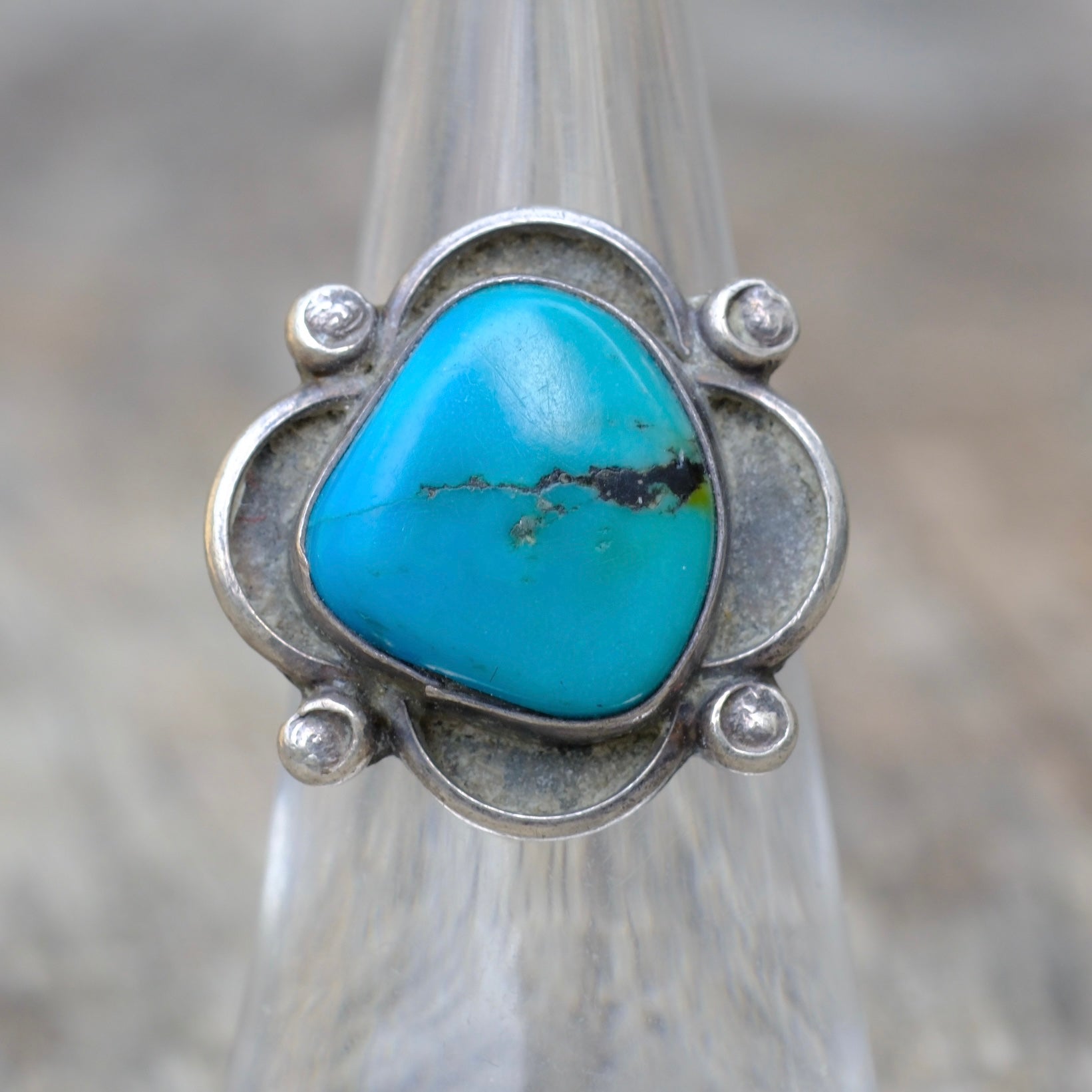 Vintage Sterling Turquoise Florette Ring 6