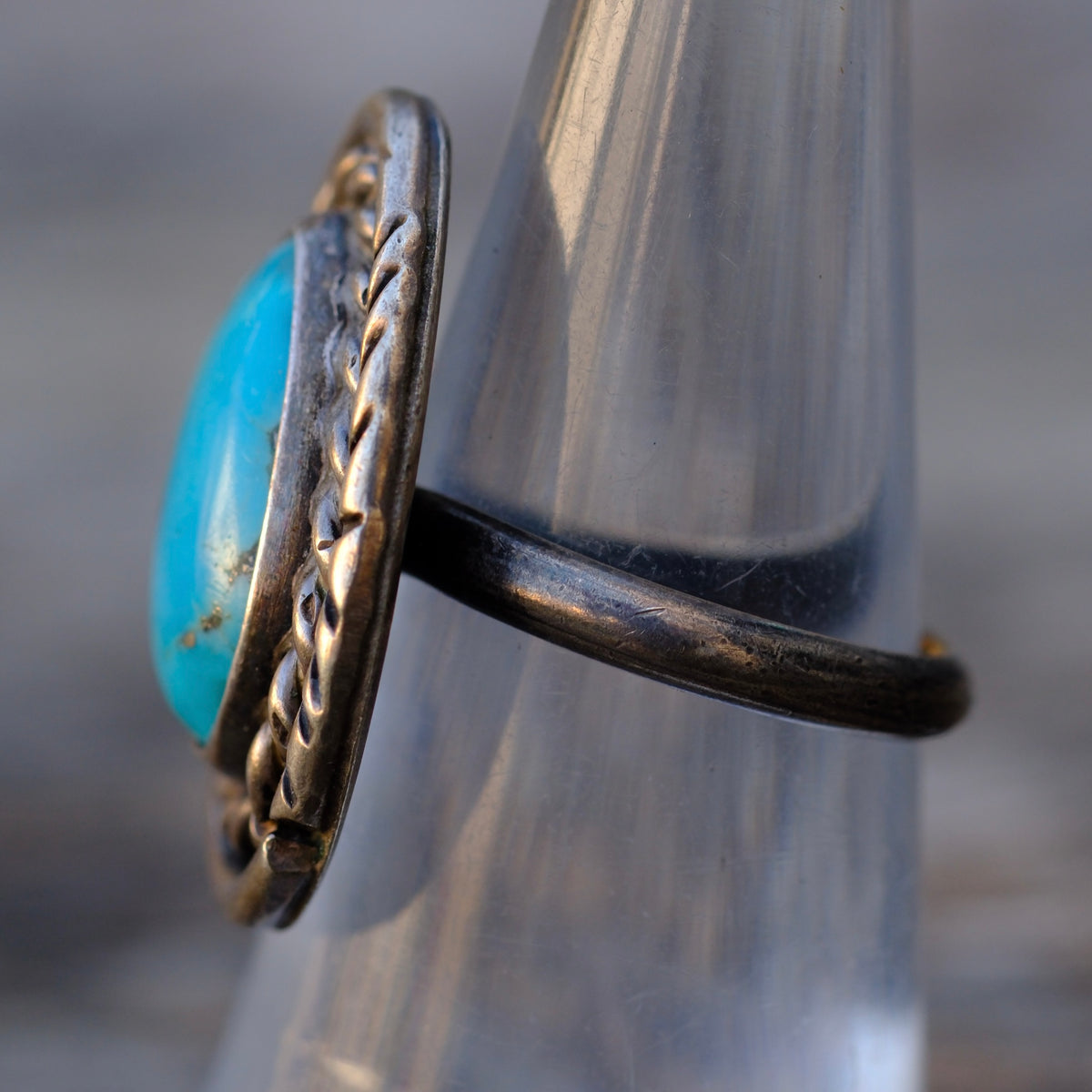 Vintage Sterling Turquoise Roper Ring 6