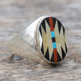Vintage Sterling Zuni Inlay Ring 10.75