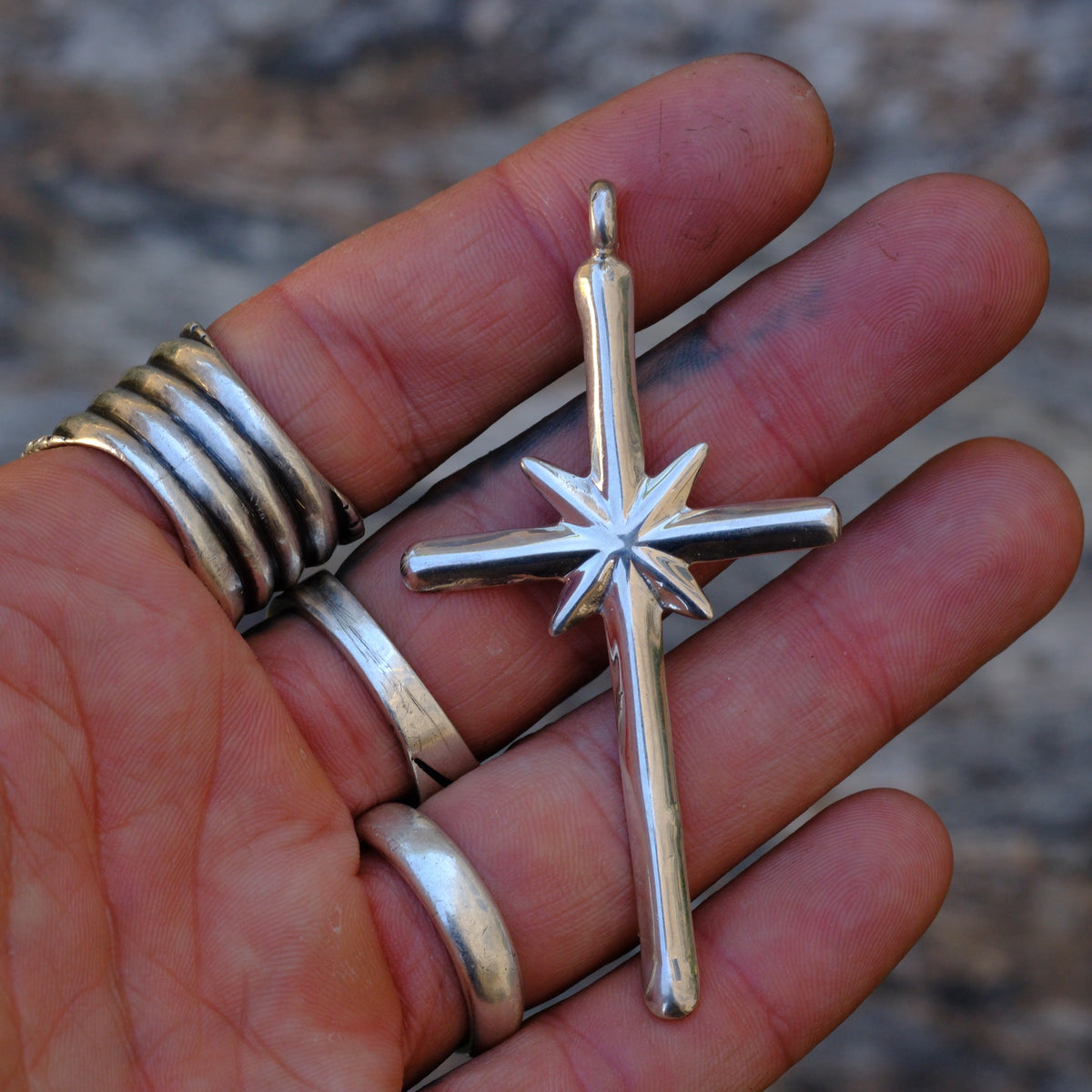 Vintage Sterling Silver Sand Cast Cross Pendant