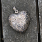 Vintage Sterling Engraved Heart Locket Pendant