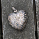 Vintage Sterling Engraved Heart Locket Pendant