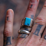 Vintage Sterling Turquoise Stamped Band Ring 8.5