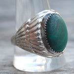 Vintage Sterling Malachite Ribbed Band Ring 12.5