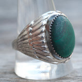 Vintage Sterling Malachite Ribbed Band Ring 12.5