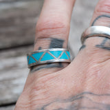 Vintage Sterling Turquoise Inlay Band 8.25