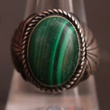 Vintage Sterling Malachite Ribbed Band Ring 10.25