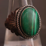 Vintage Sterling Malachite Ribbed Band Ring 10.25