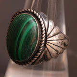 Vintage Sterling Malachite Ribbed Band Ring 10.25