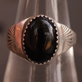 Vintage Sterling Onyx Stamped Band Ring 8.75