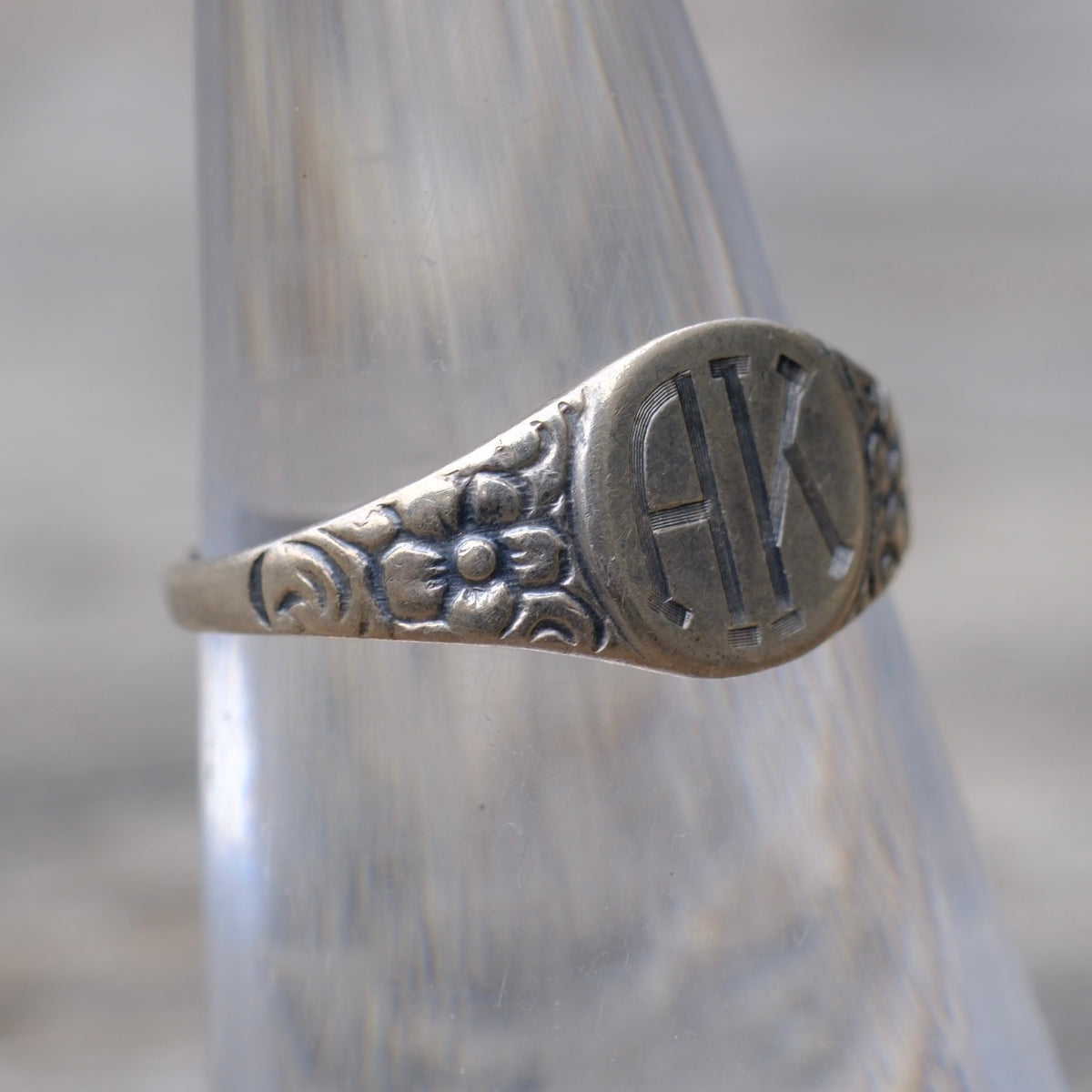 Vintage Sterling Silver AK Initial Signet Ring 6