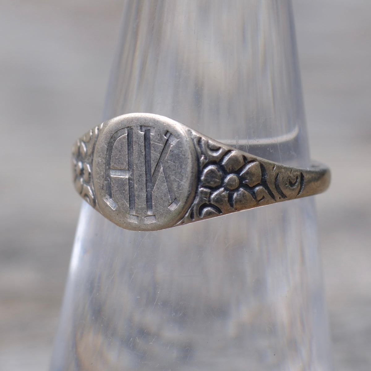Vintage Sterling Silver AK Initial Signet Ring 6