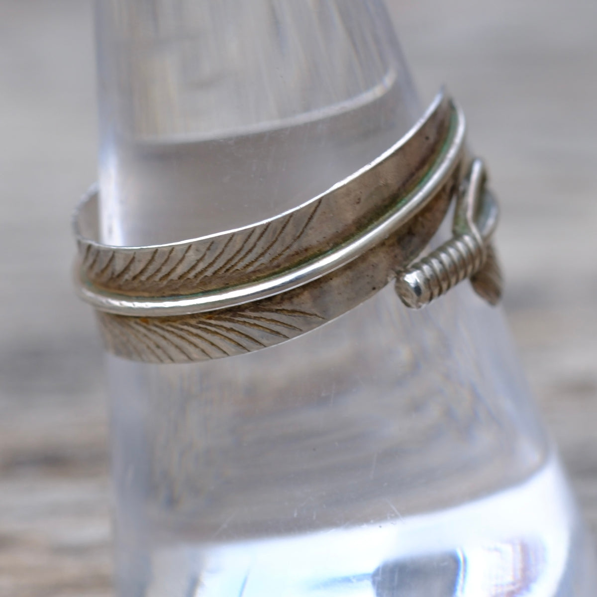 Vintage Sterling Silver Feather Ring 8.5