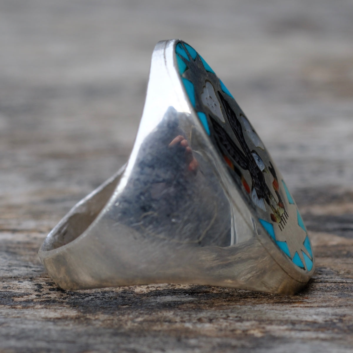 Vintage Sterling Multistone Inlay Eagle Ring 9.75