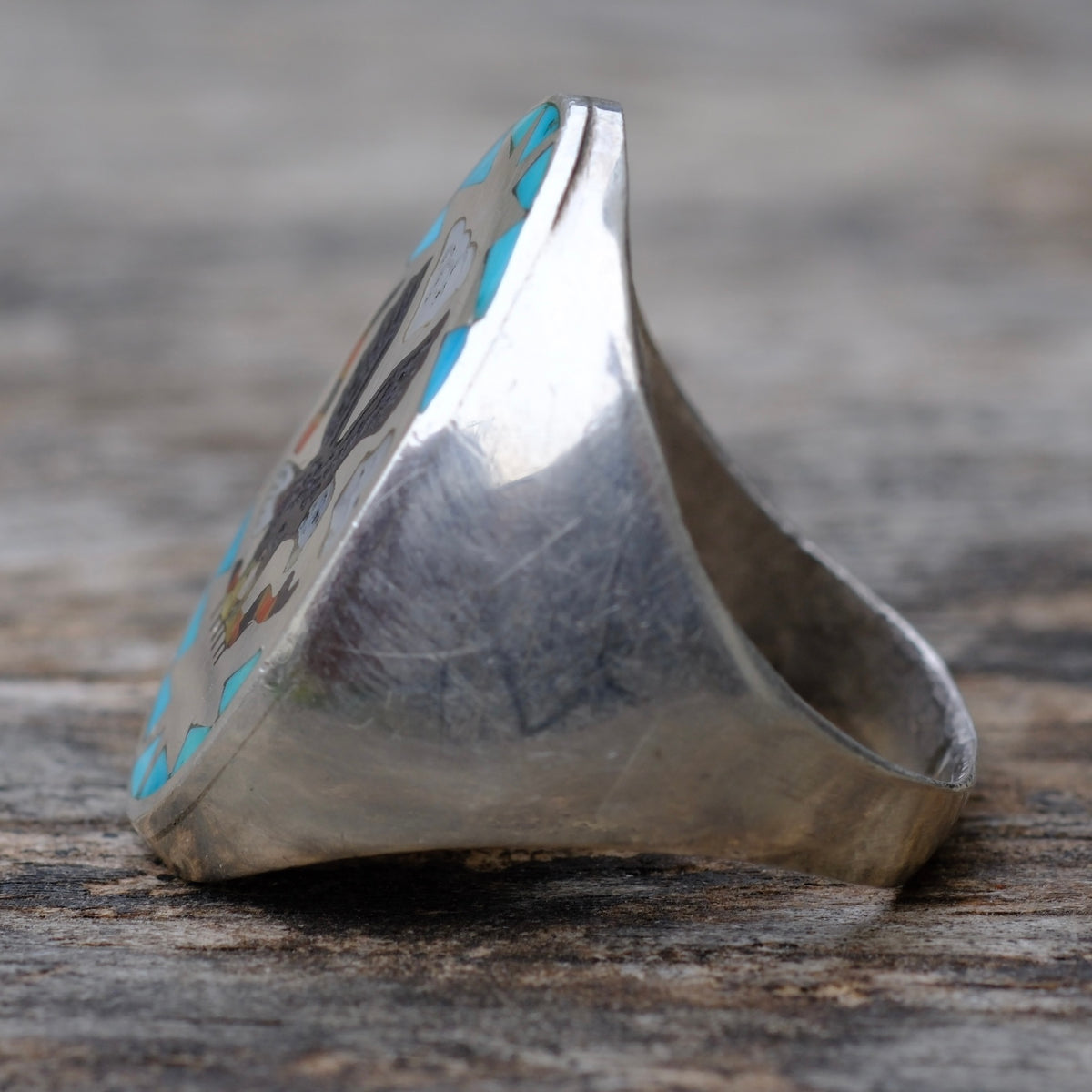 Vintage Sterling Multistone Inlay Eagle Ring 9.75