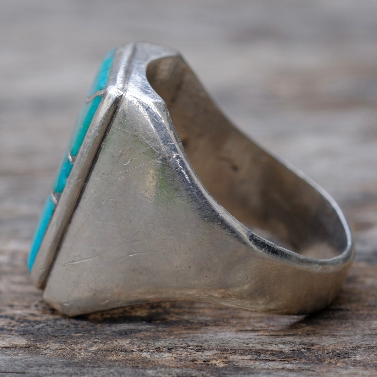 Vintage Sterling Turquoise Fish Scale Inlay Ring 12