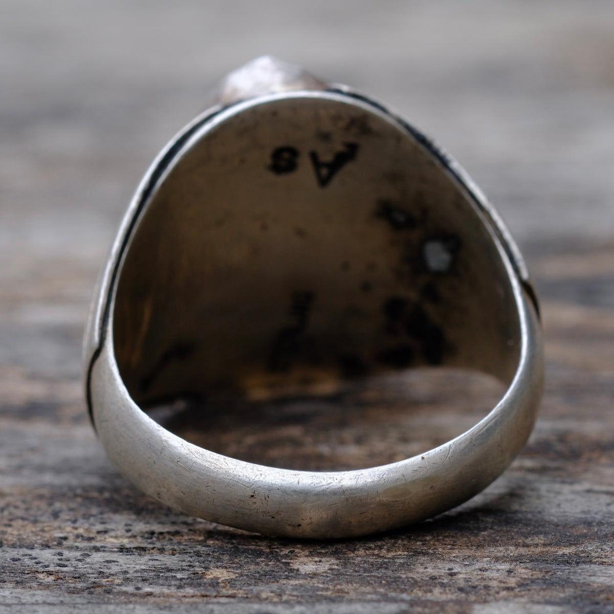 Vintage Sterling Chunky Turquoise Ribbed Band Ring 12.5