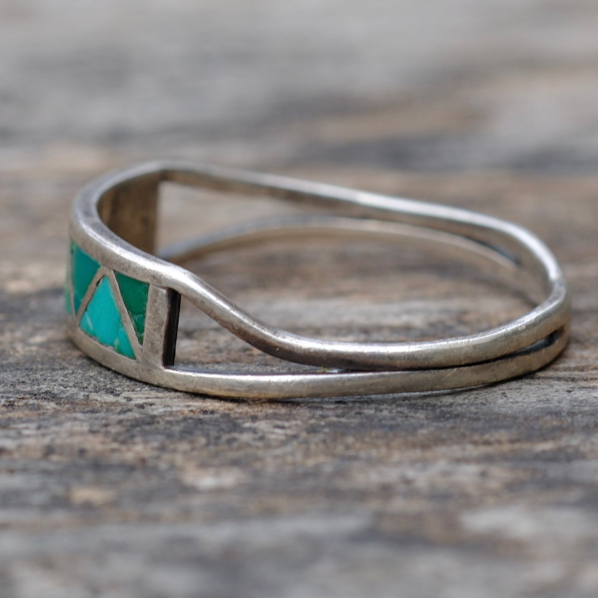 Vintage Sterling Turquoise Inlay Band Ring 6.75