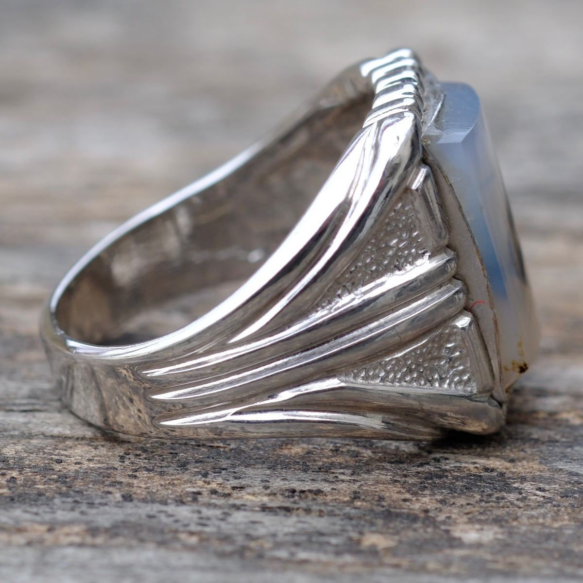 Vintage Sterling Agate Signet Ring 10.5