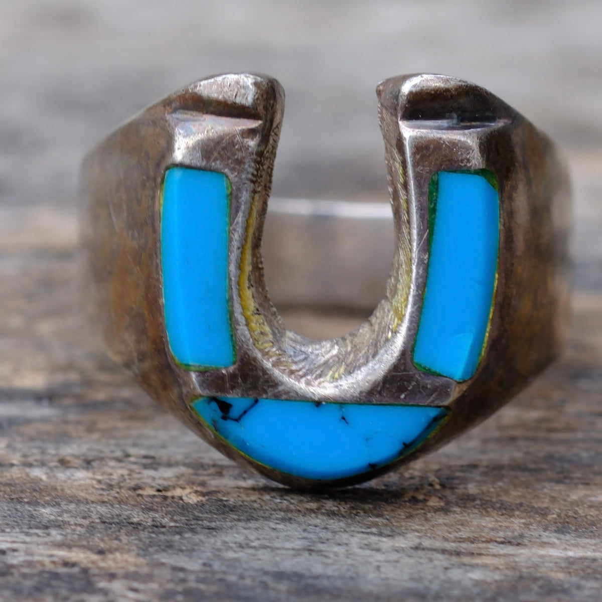 Vintage Sterling Turquoise Lucky Horseshoe Ring 9
