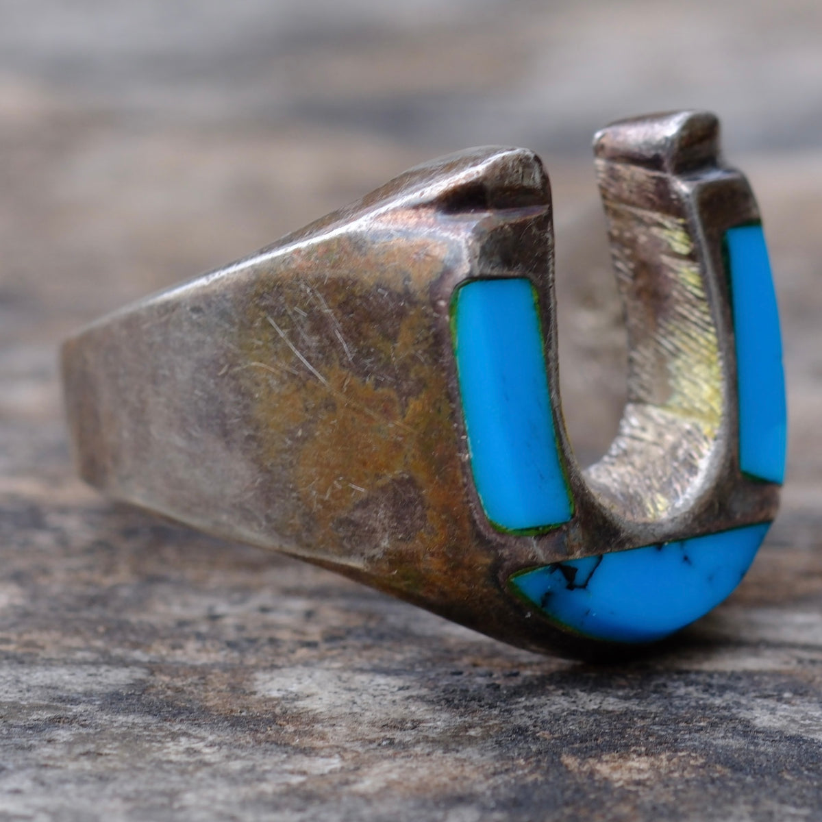 Vintage Sterling Turquoise Lucky Horseshoe Ring 9