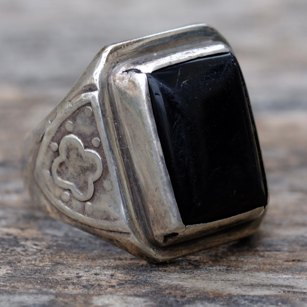 Vintage Sterling Onyx Ring 9.5