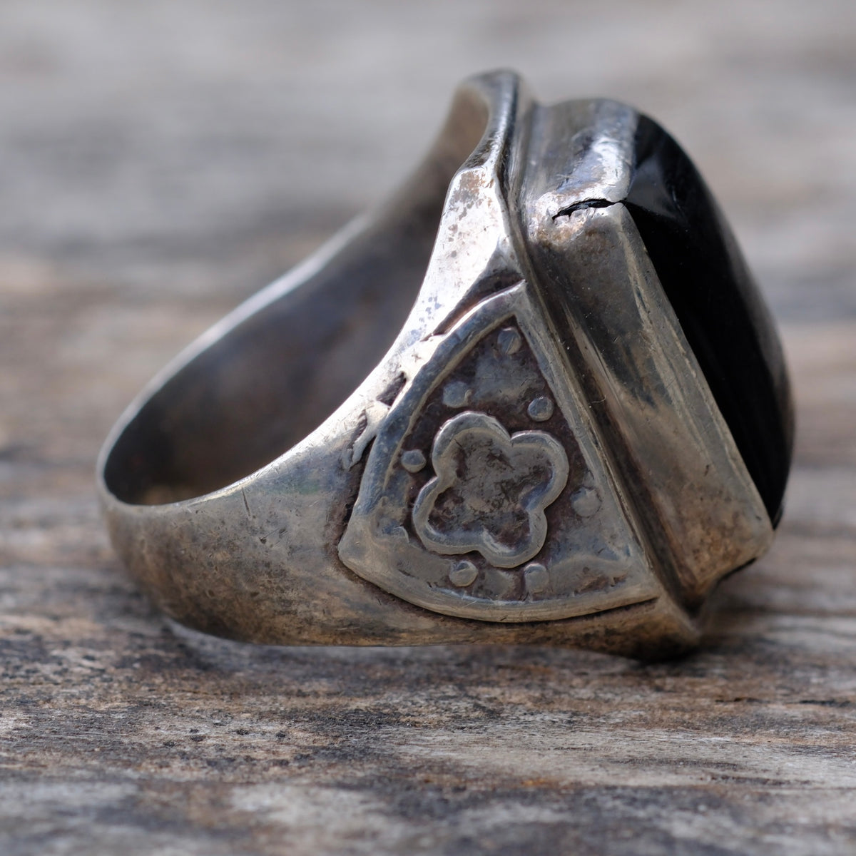 Vintage Sterling Onyx Ring 9.5