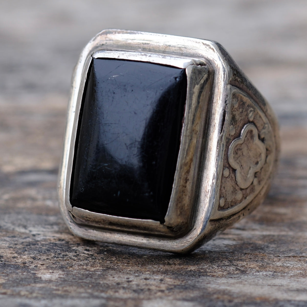 Vintage Sterling Onyx Ring 9.5