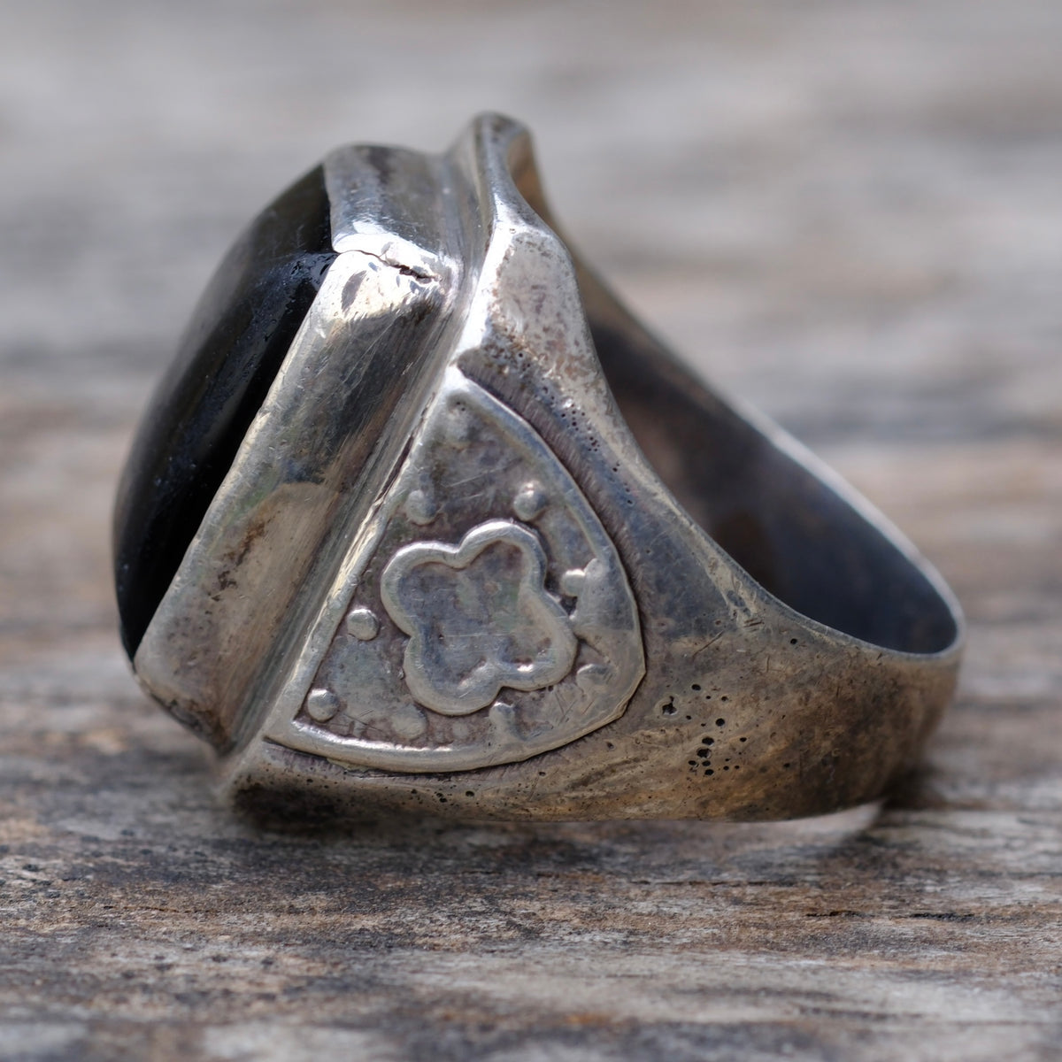 Vintage Sterling Onyx Ring 9.5