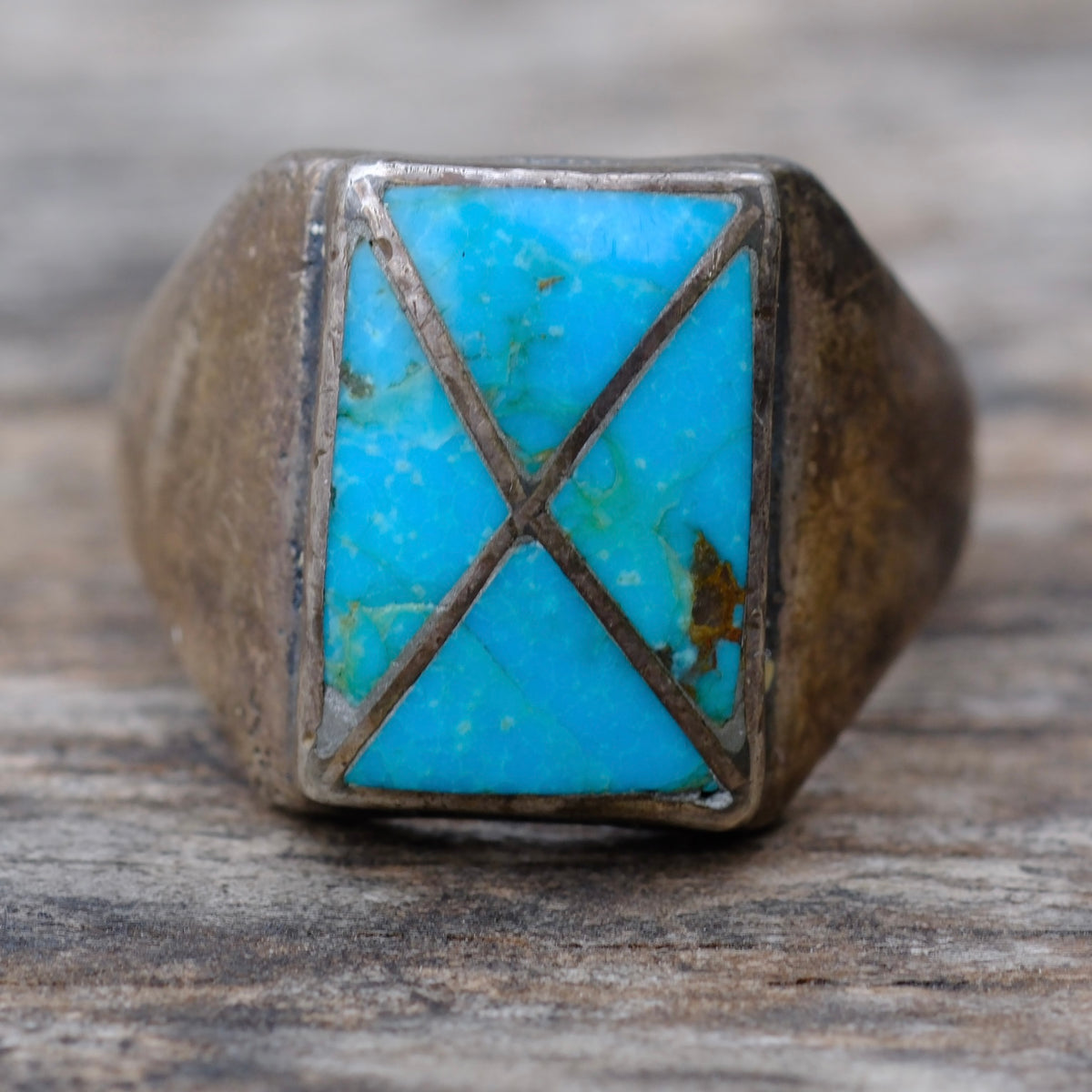 Vintage Sterling Turquoise Inlay Ring 11