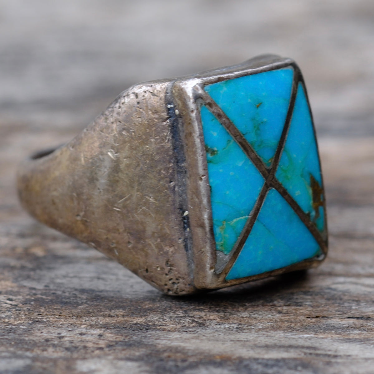 Vintage Sterling Turquoise Inlay Ring 11