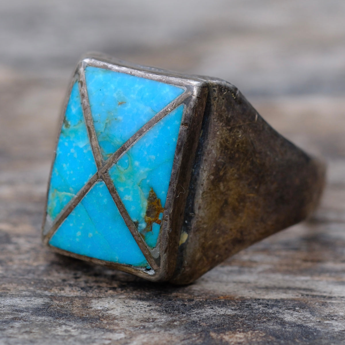 Vintage Sterling Turquoise Inlay Ring 11