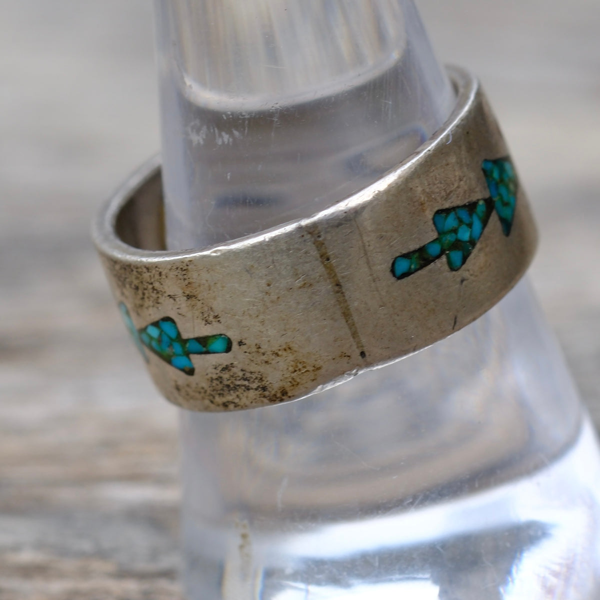 Vintage Sterling Turquoise and Coral Inlay Band 9.5