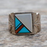 Vintage Sterling Multistone Inlay Ring 8