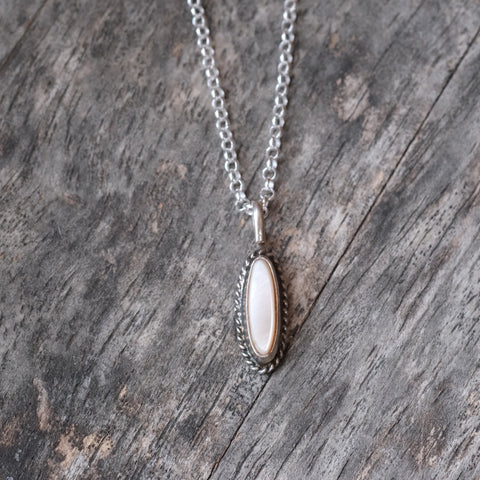 Vintage Sterling Mother Of Pearl Feather Necklace