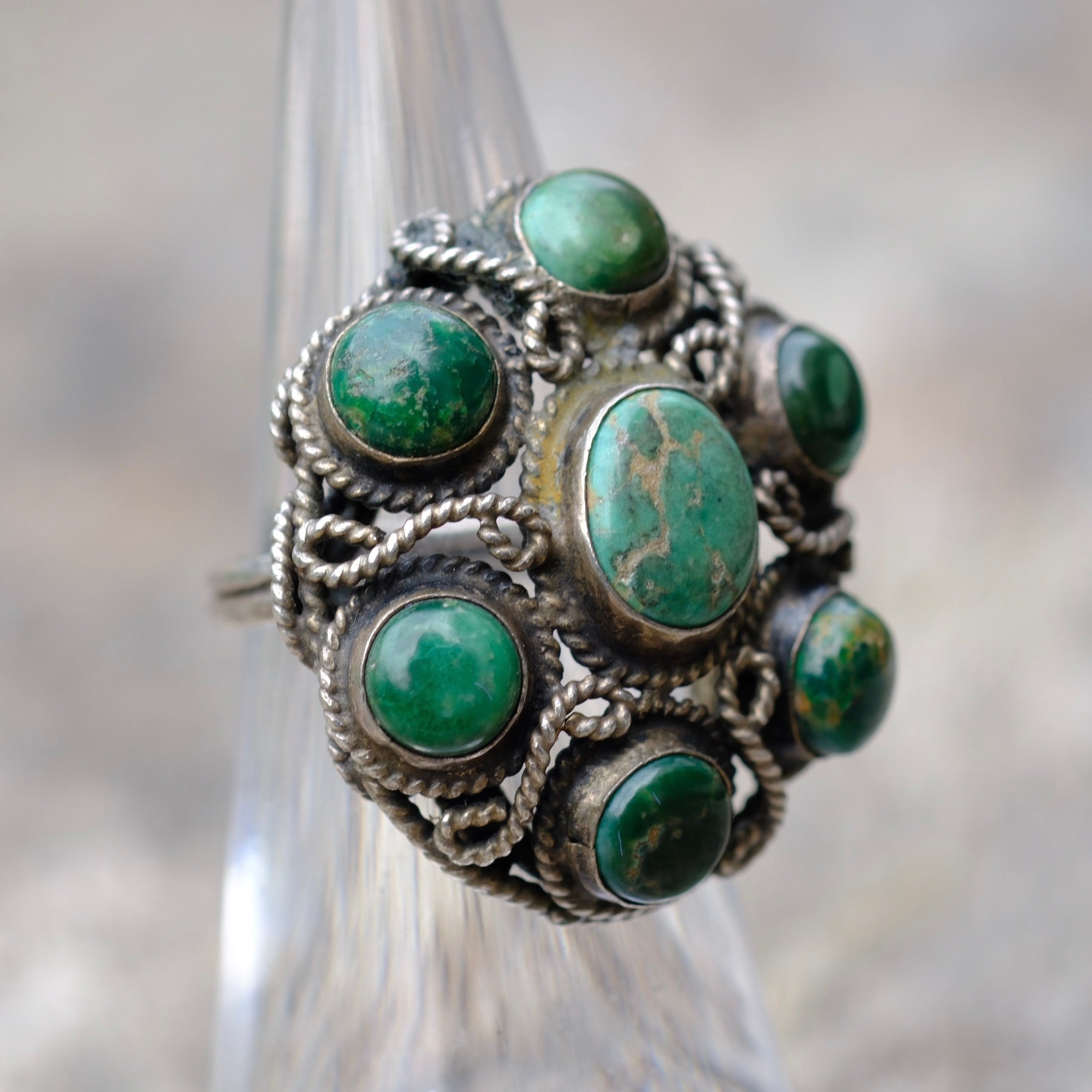 Vintage Sterling Turquoise Cluster Ring 4.25