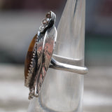 Vintage Sterling Tigers Eye Feather Ring 4.75