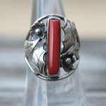 Vintage Sterling Coral Feather Ring 6.5