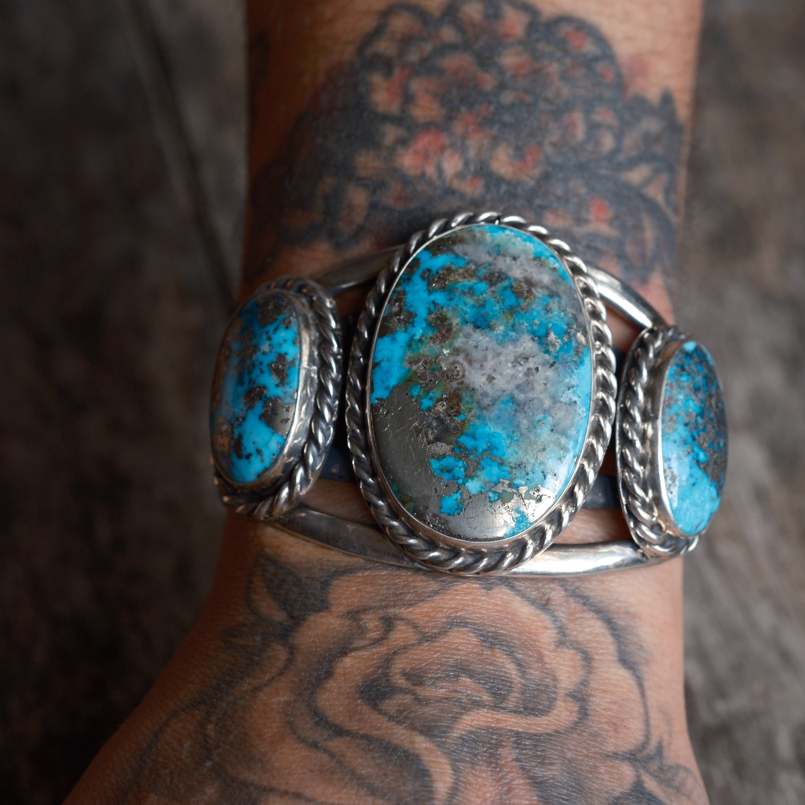 Huge 3-Stone Turquoise Cuff Bracelet