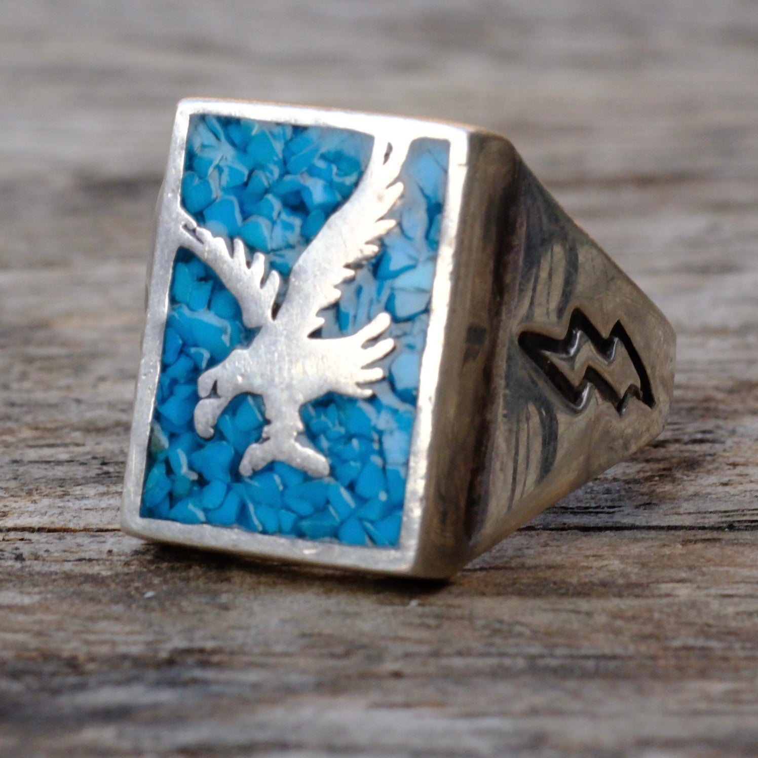 Vintage Sterling Turquoise Eagle Ring 9.5
