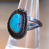 Vintage Sterling Turquoise Roper Ring 8.25