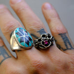 Vintage Sterling Modernist Red Glass Ring 8