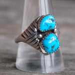 Vintage Sterling 2- Stone Turquoise Band Ring 11
