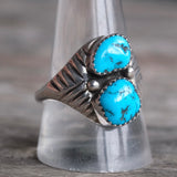 Vintage Sterling 2- Stone Turquoise Band Ring 11