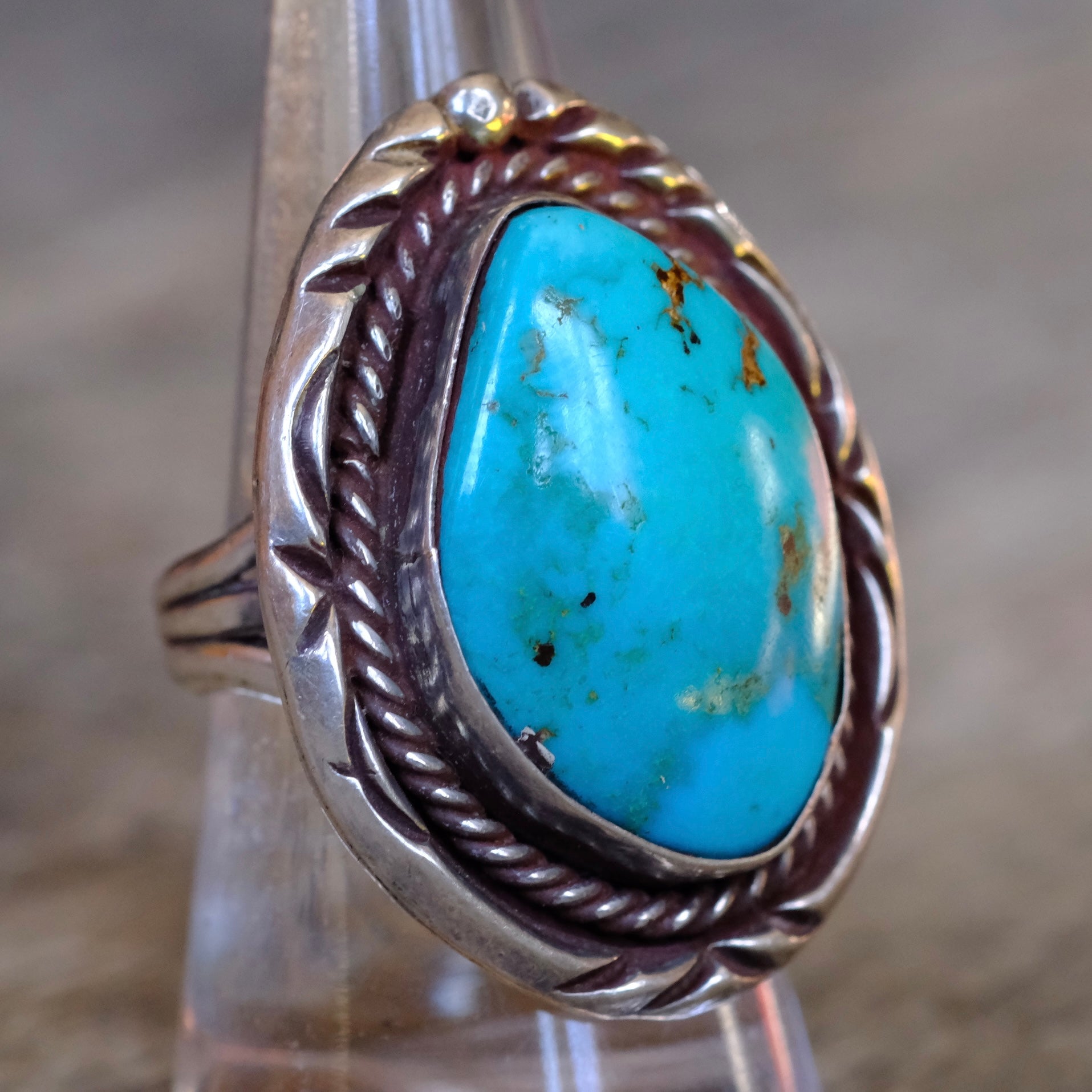 Chunky Vintage Sterling Turquoise Roper Ring 8.25